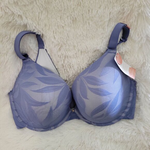 Cacique Modern Invisible Back Smoother Bra 38DDD Blue Leaf Print Underwire Full - Picture 4 of 8